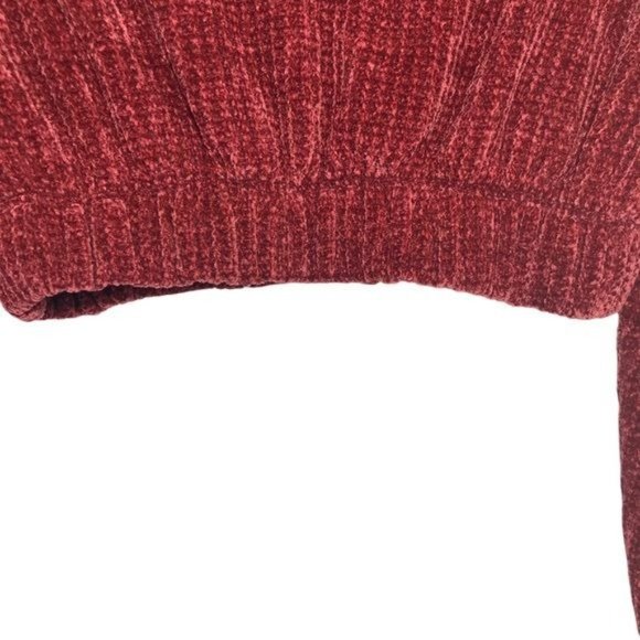 SPRING HAZE Burgundy Chenille Cropped Balloon Sleeve Sweater Top Size Small - Picture 9 of 12